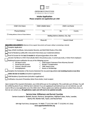 Head Start Intake Application
