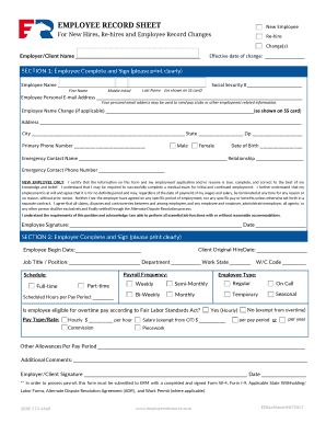 Employee Record Sheet