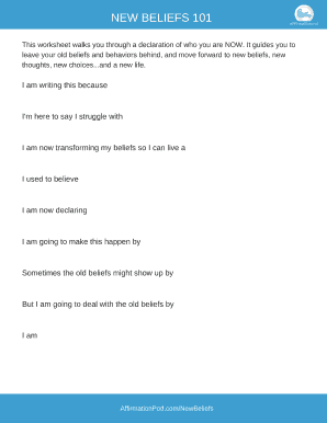 New Beliefs Declaration Worksheet