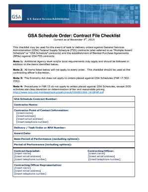 GSA Schedule Order Contract File Checklist