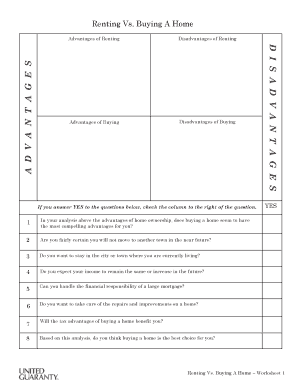 Renting Vs. Buying A Home Worksheet