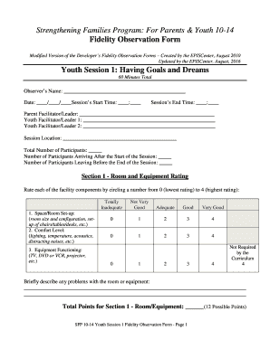 Strengthening Families Program Youth Session 1 Fidelity Observation Form