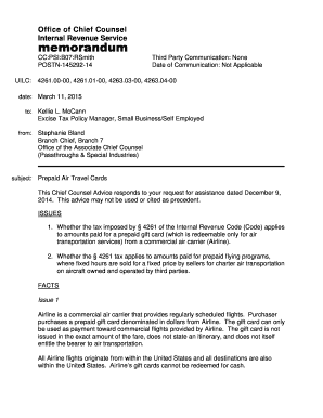 IRS Memorandum on Prepaid Air Travel Cards