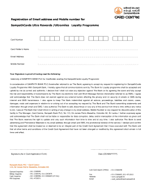 SampathCards Loyalty Programme Registration Form