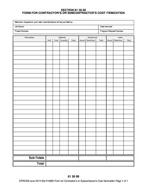 Contractor's Cost Itemization Form