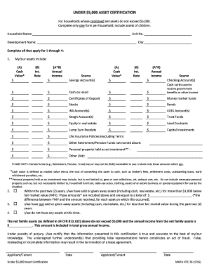 Under $5,000 Asset Certification Form