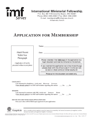 International Ministerial Fellowship Membership Application