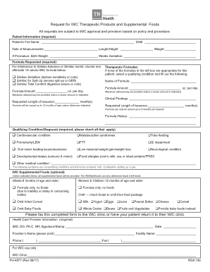 WIC Therapeutic Formula Request Form