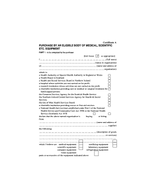 Certificate A for Medical Equipment Purchase