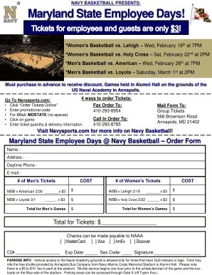 Maryland State Employee Days Basketball Tickets Order Form