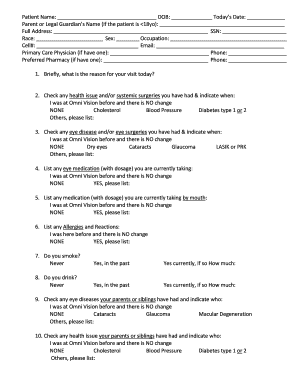 Retinal Examination Notice and Patient Intake Form