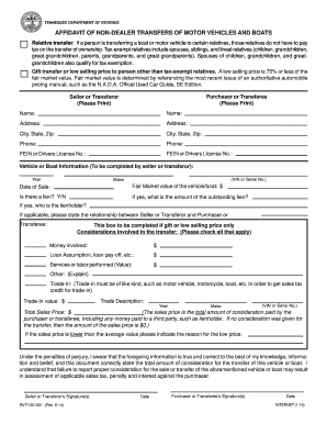 Tennessee Affidavit of Non-Dealer Transfers of Motor Vehicles and Boats