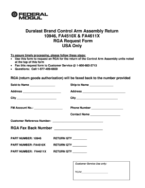 Duralast Control Arm Assembly Return Form