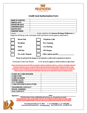 Credit Card Authorisation Form