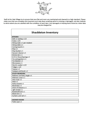Shackleton Inventory Form