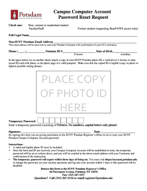 SUNY Potsdam Password Reset Request
