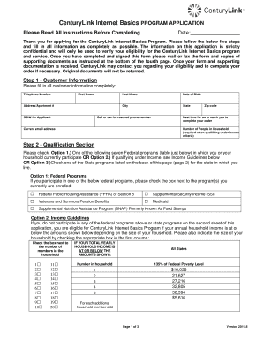 CenturyLink Internet Basics Program Application