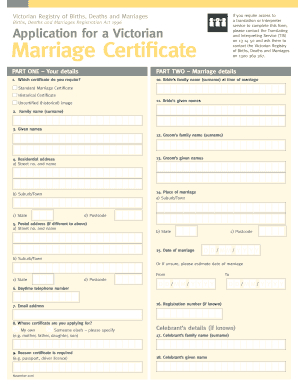 Victorian Marriage Certificate Application