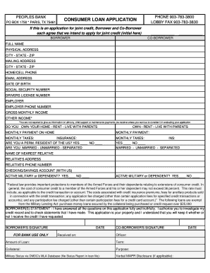 Peoples Bank Consumer Loan Application