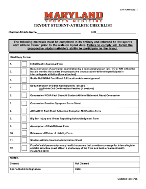Student-Athlete Tryout Checklist