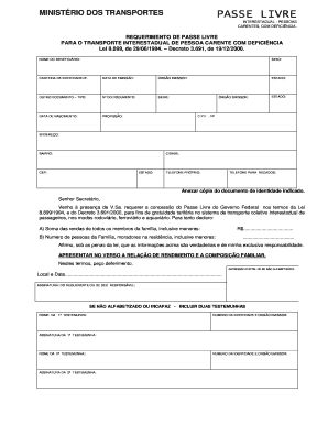 Requerimento de Passe Livre para o Transporte Interestadual de Pessoa Carente com Deficiência