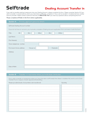 Selftrade Dealing Account Transfer Form
