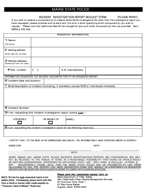 Maine State Police Incident Investigation Report Request Form