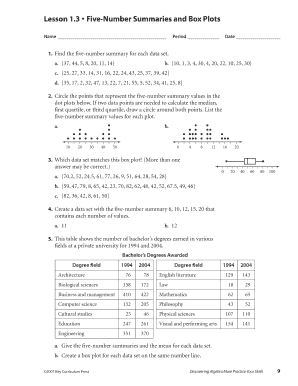 Five-Number Summary and Box Plot Worksheet