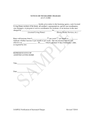 Assisted Living Home Rate Increase Notice