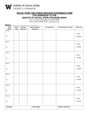 Social Work Experience Form