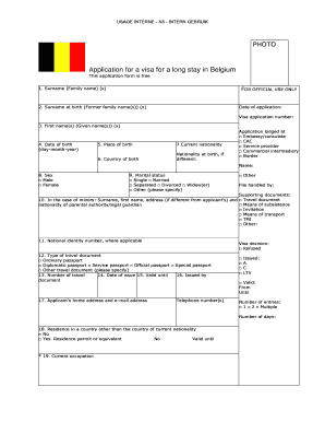 Formulier voor een aanvraag voor een verblijfsvisum in België