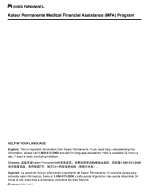 Kaiser Permanente Medical Financial Assistance Application