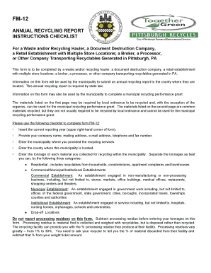 Pennsylvania Annual Recycling Report Form FM-12