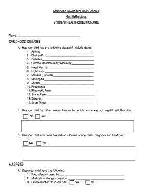 Student Health Questionnaire