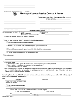 Arizona Eviction Action Answer Form