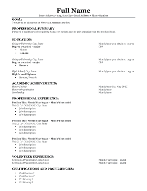 Physician Assistant Education Application Form