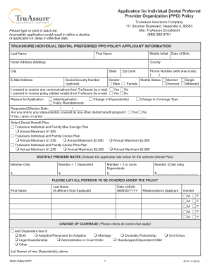 TruAssure Individual Dental PPO Policy Application