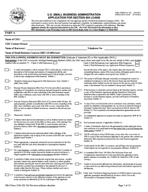 US Small Business Administration Section 504 Loan Application
