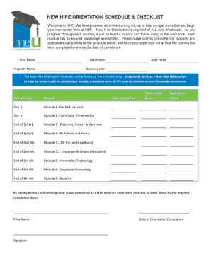 New Hire Orientation Schedule & Checklist