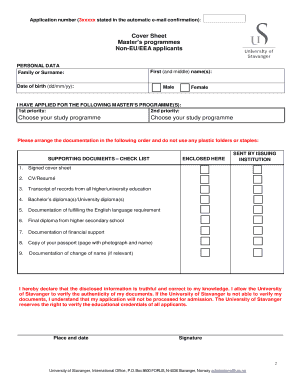 University of Stavanger Cover Sheet