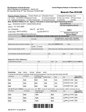 Virginia Central Registry Release of Information Form