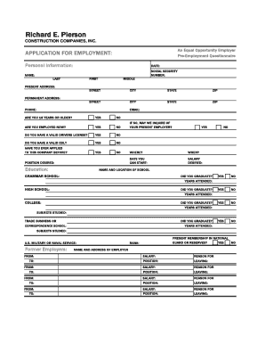 Construction Company Employment Application