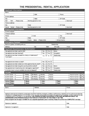 Presidential Rental Application