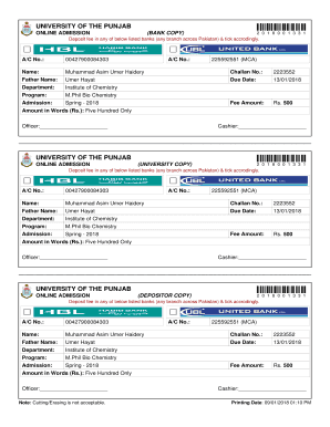 University of the Punjab Online Admission Fee Challan