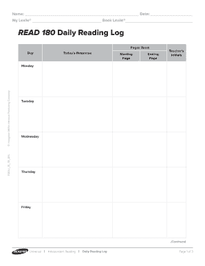 READ 180 Daily Reading Log
