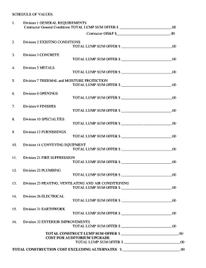Construction Schedule of Values Form
