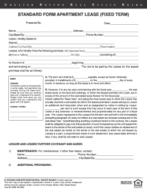 Greater Boston Apartment Lease Agreement