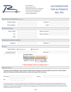 City of Richardson Water Bill Payment Authorization