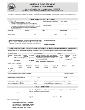 Nursing Endorsement Verification Form