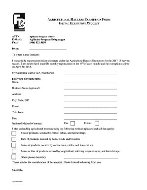 Agricultural Haulers Exemption Form